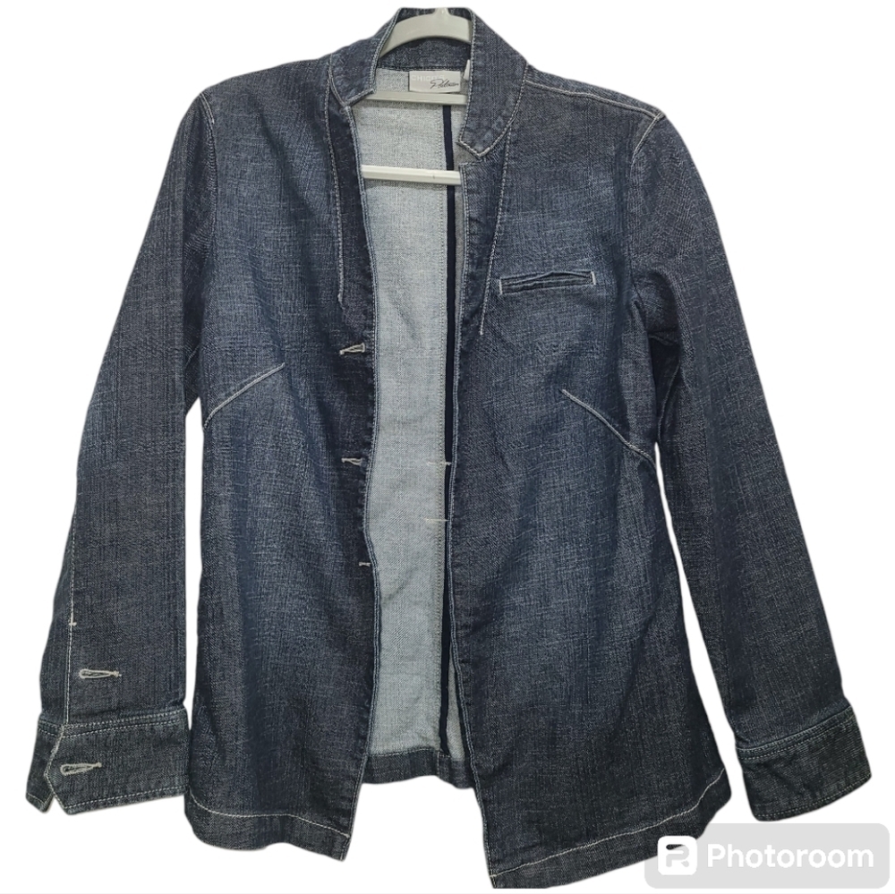 Chicos Platinum denim Jean jacket | spandex no buttons size small